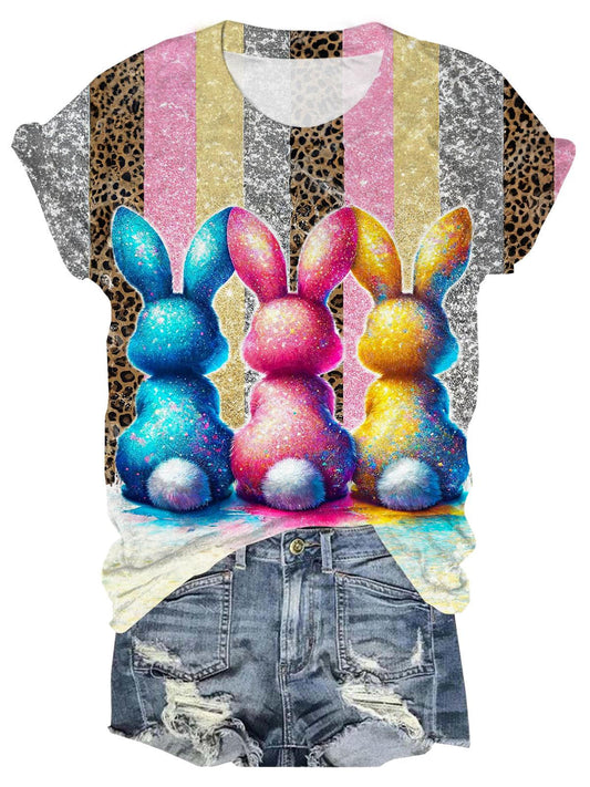 Three Color Bunnies Crew Neck T-shirt