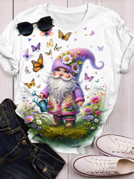 Spring Butterfly Gnome Crew Neck T-shirt