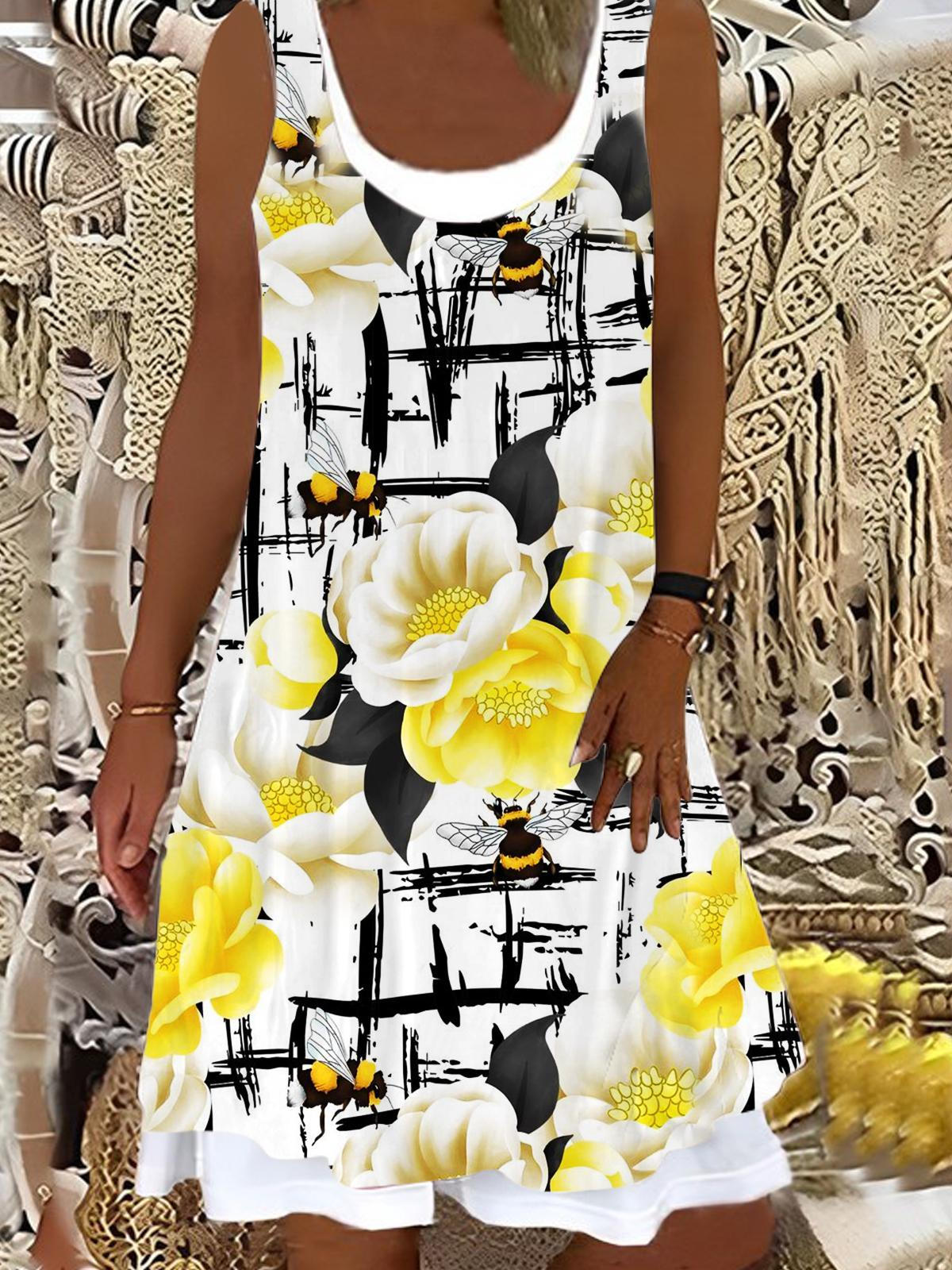 Bee Flower Ladies False Two Dress