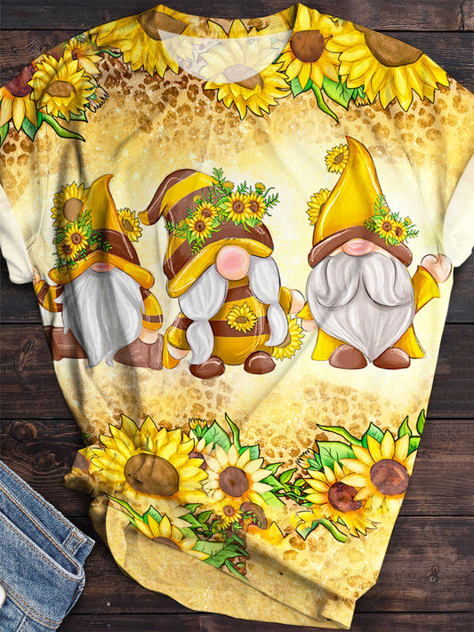 Bee Gnome Print Crew Neck T-Shirt