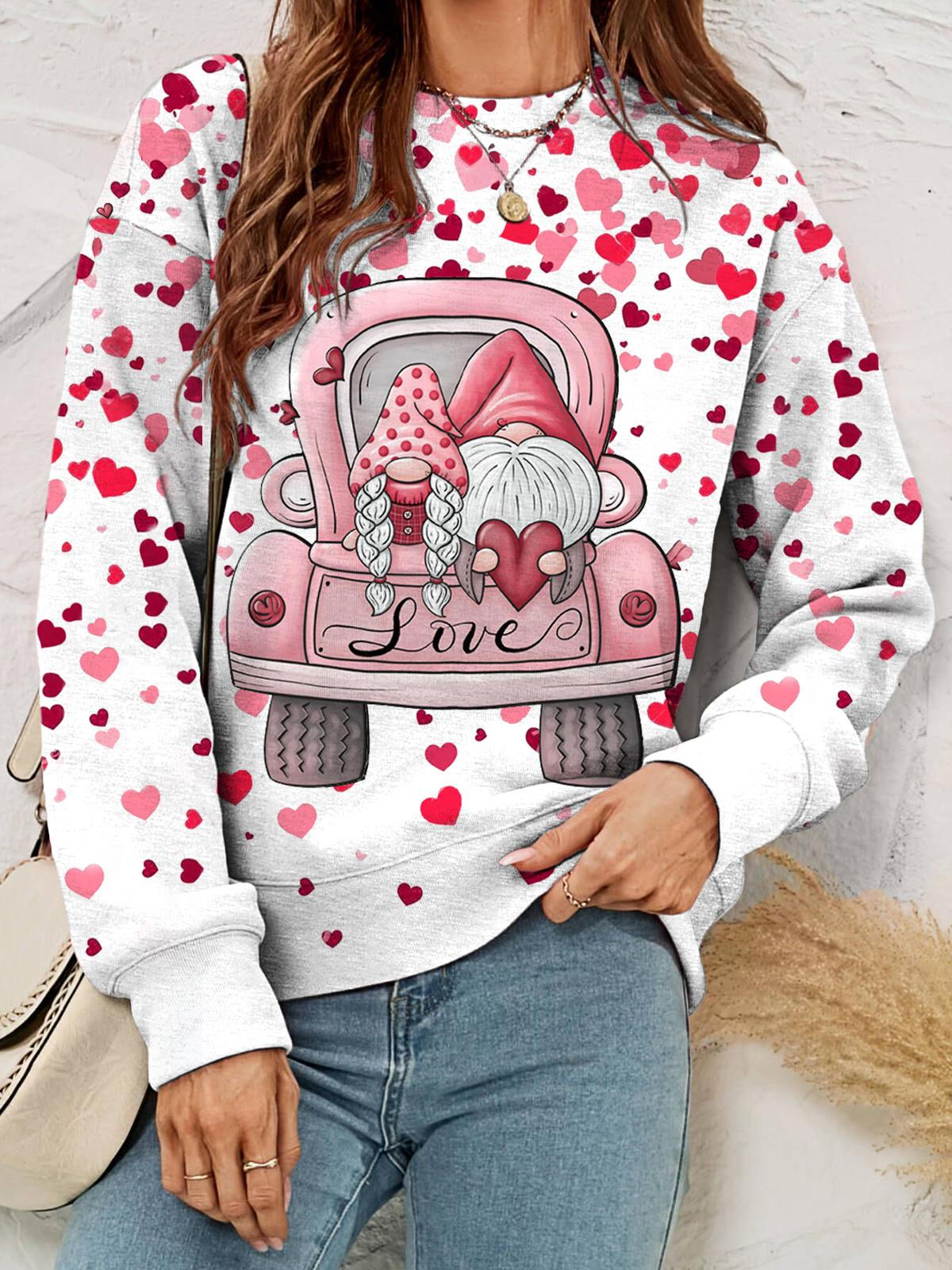 Gnome Love Car Print Crew Neck Long Sleeve Top