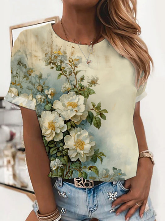 Vintage Camellia Crew Neck T-shirt