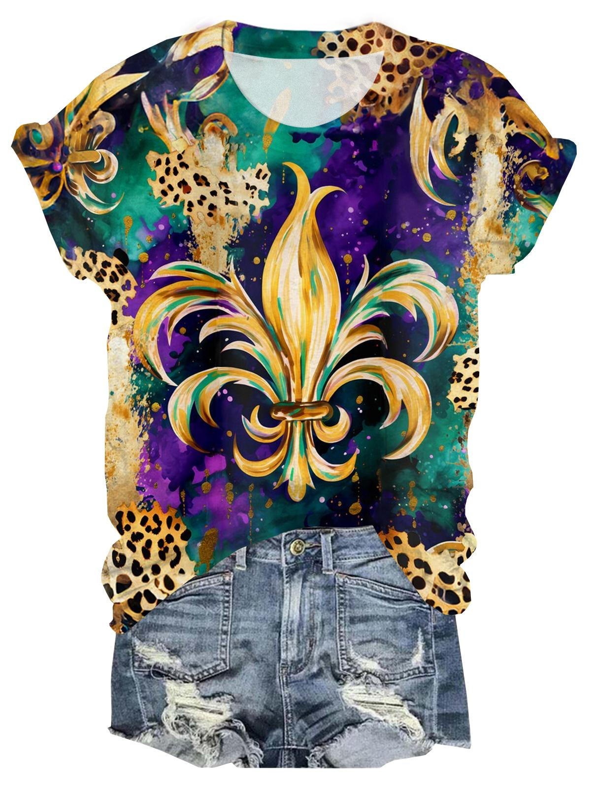 Leopard Mardi Gras Crew Neck T-shirt