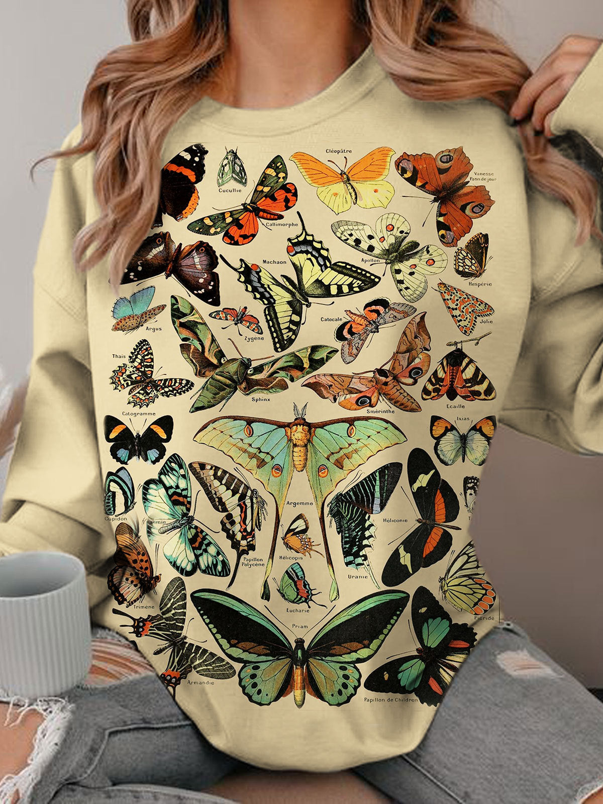 Women's Vintage Butterfly Print Long Sleeve Top