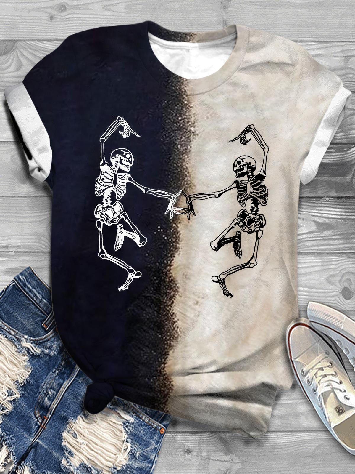 Dancing Skull Print Crewneck T-Shirt