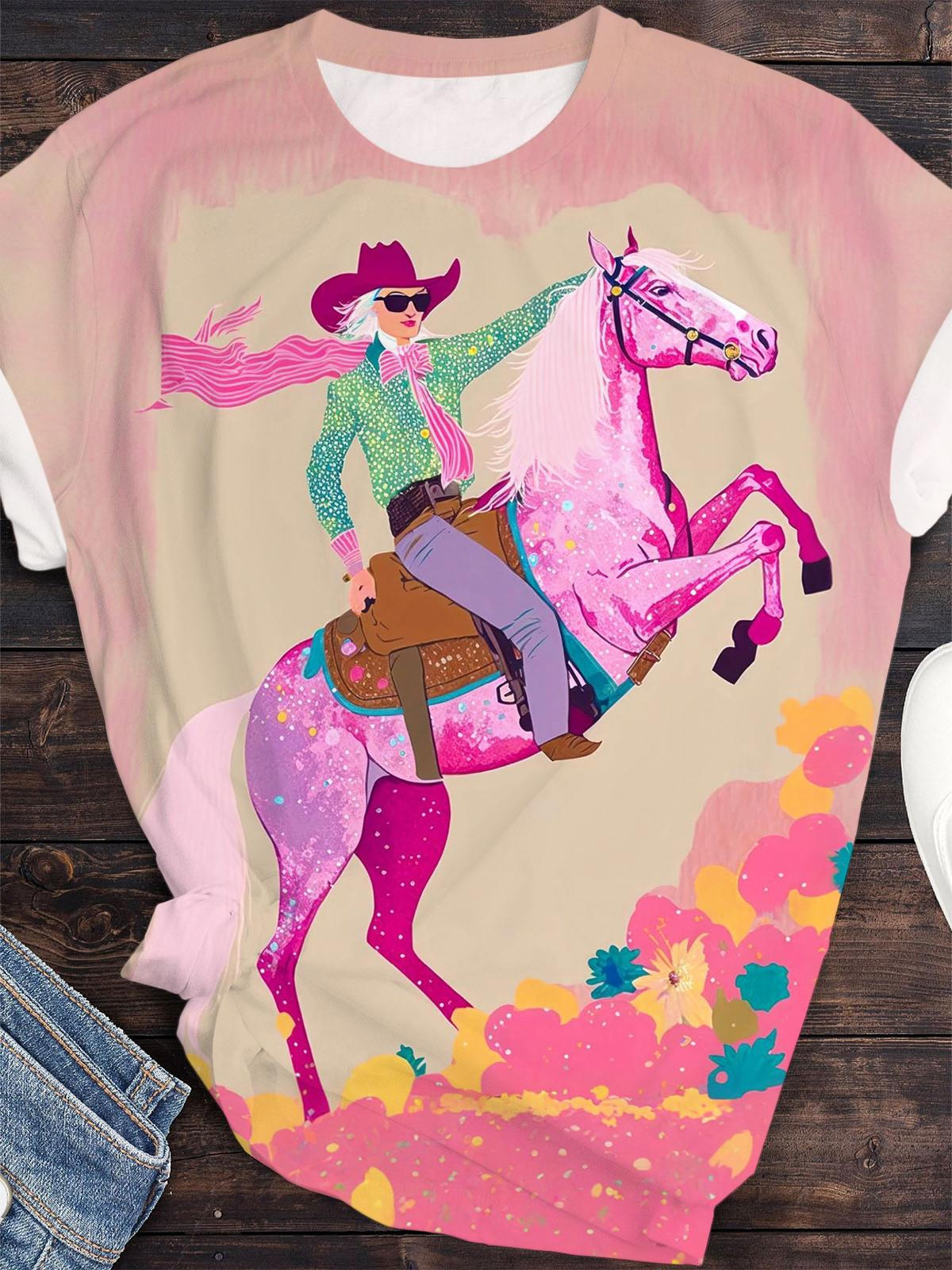 Western Girl Print Crew Neck T-shirt