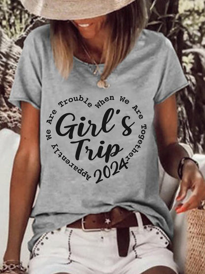 Girls Travel 2024 Printed Casual Short Sleeve T-Shirt