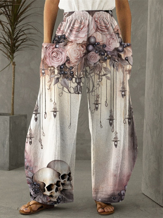 Gothic Dark Skull Print Casual Pants