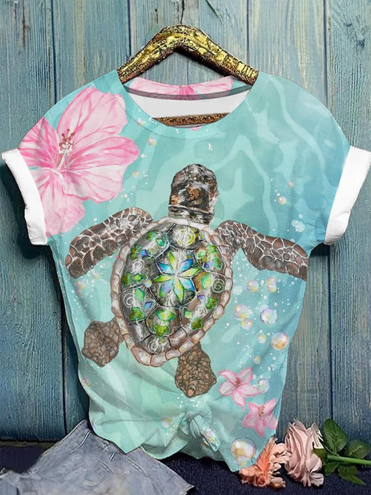 Sea Turtle Flower Crew Neck T-shirt