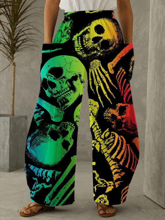 Women's Colorful Skull Print Pants