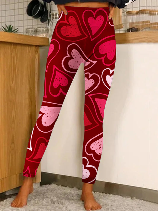 Love Hearts Print Casual Leggings