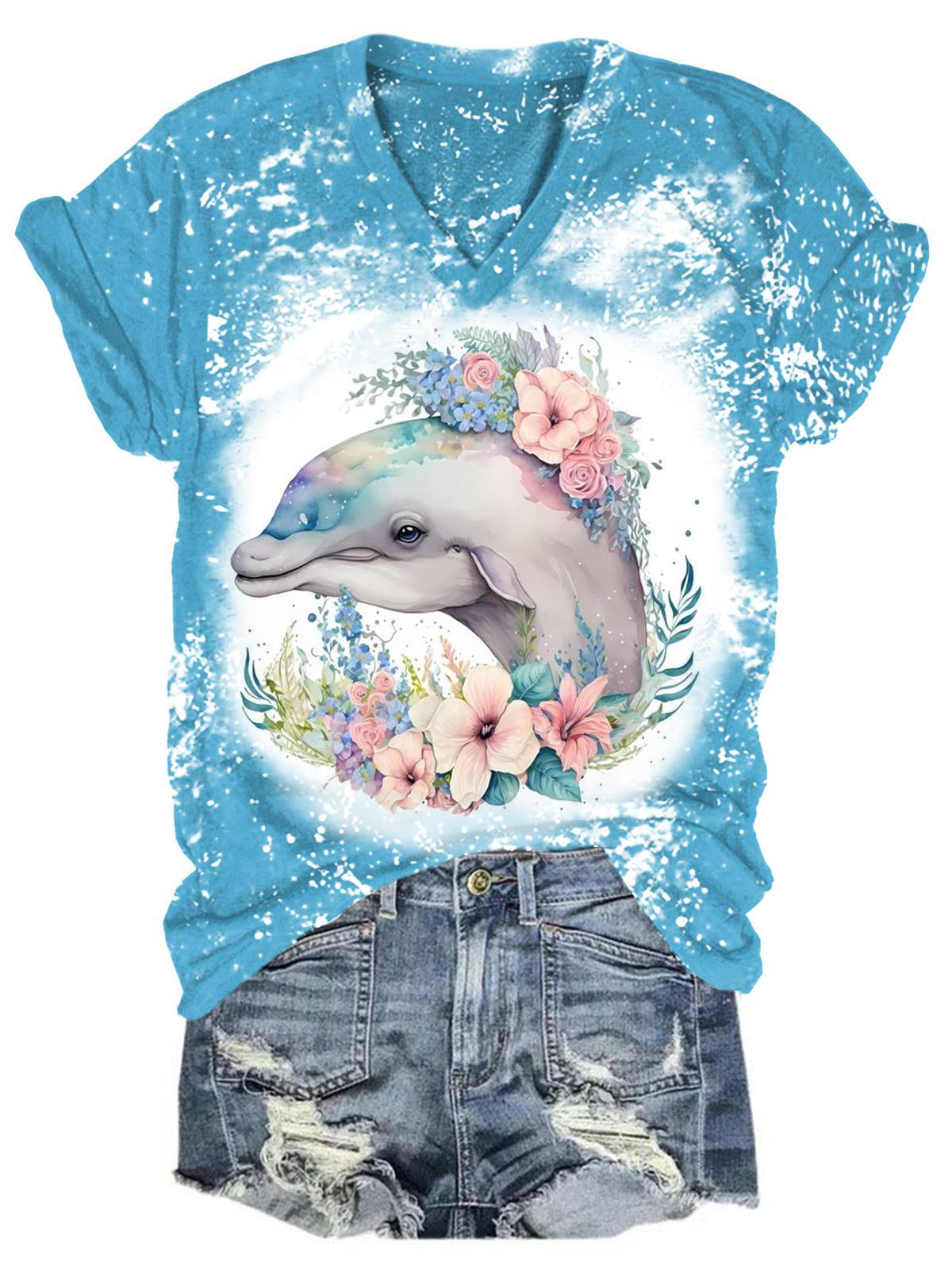 Tie Dye Dolphin Flower T-Shirt