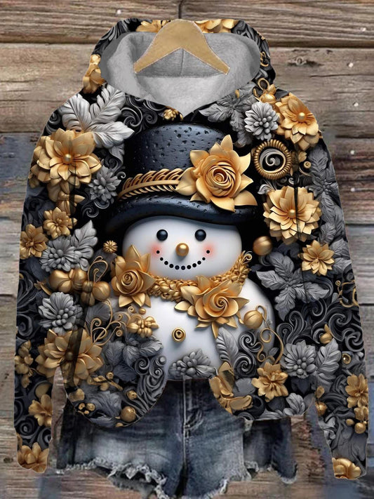 Floral Top Hat Snowman Long Sleeve Hoodie