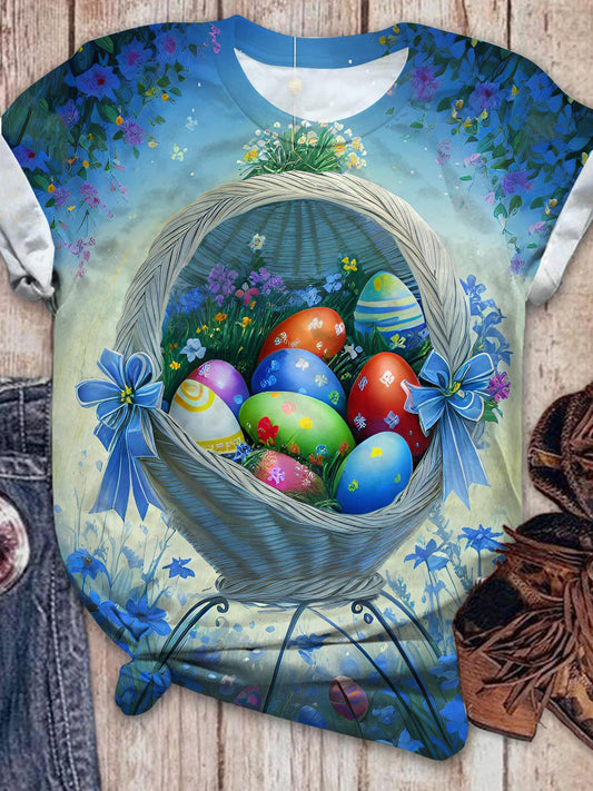 Easter Egg Print Crew Neck T-shirt