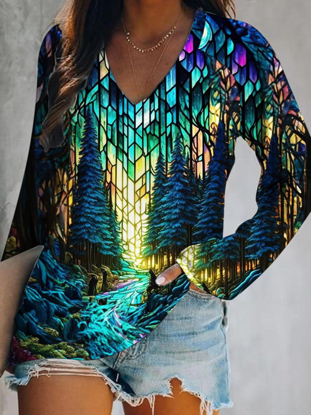 Women's Forest Print Long Sleeve Top