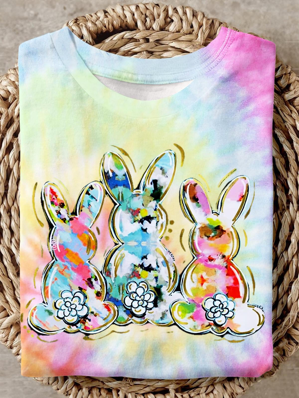 Women's Tie Dye Rabbit Print Short Sleeve Top