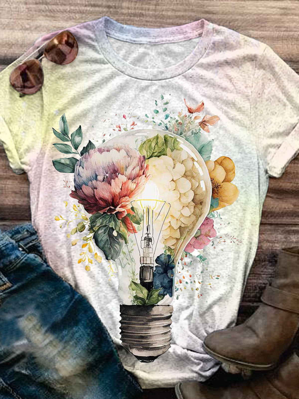 Floral Bulb Print Casual Top