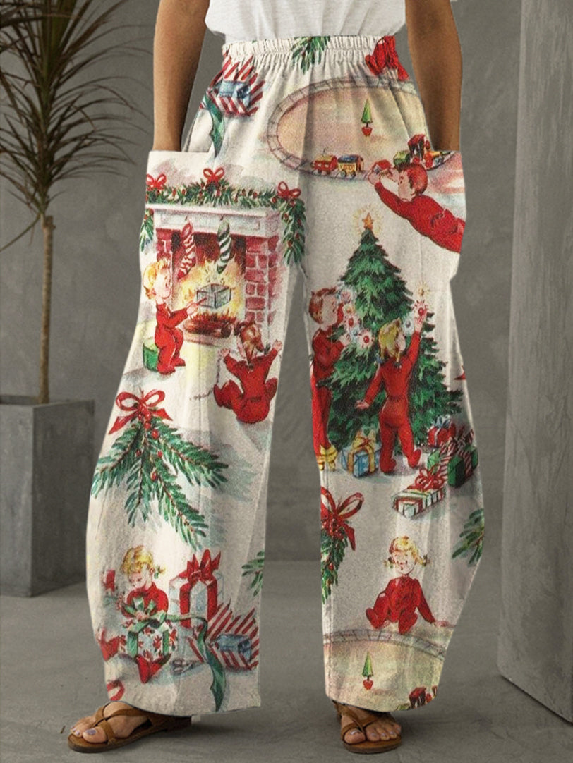 Women's Vintage Christmas Print Casual Pants