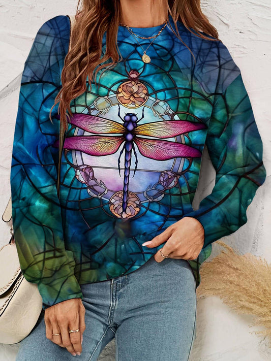 Dragonfly Stained Glass Art Long Sleeve Top