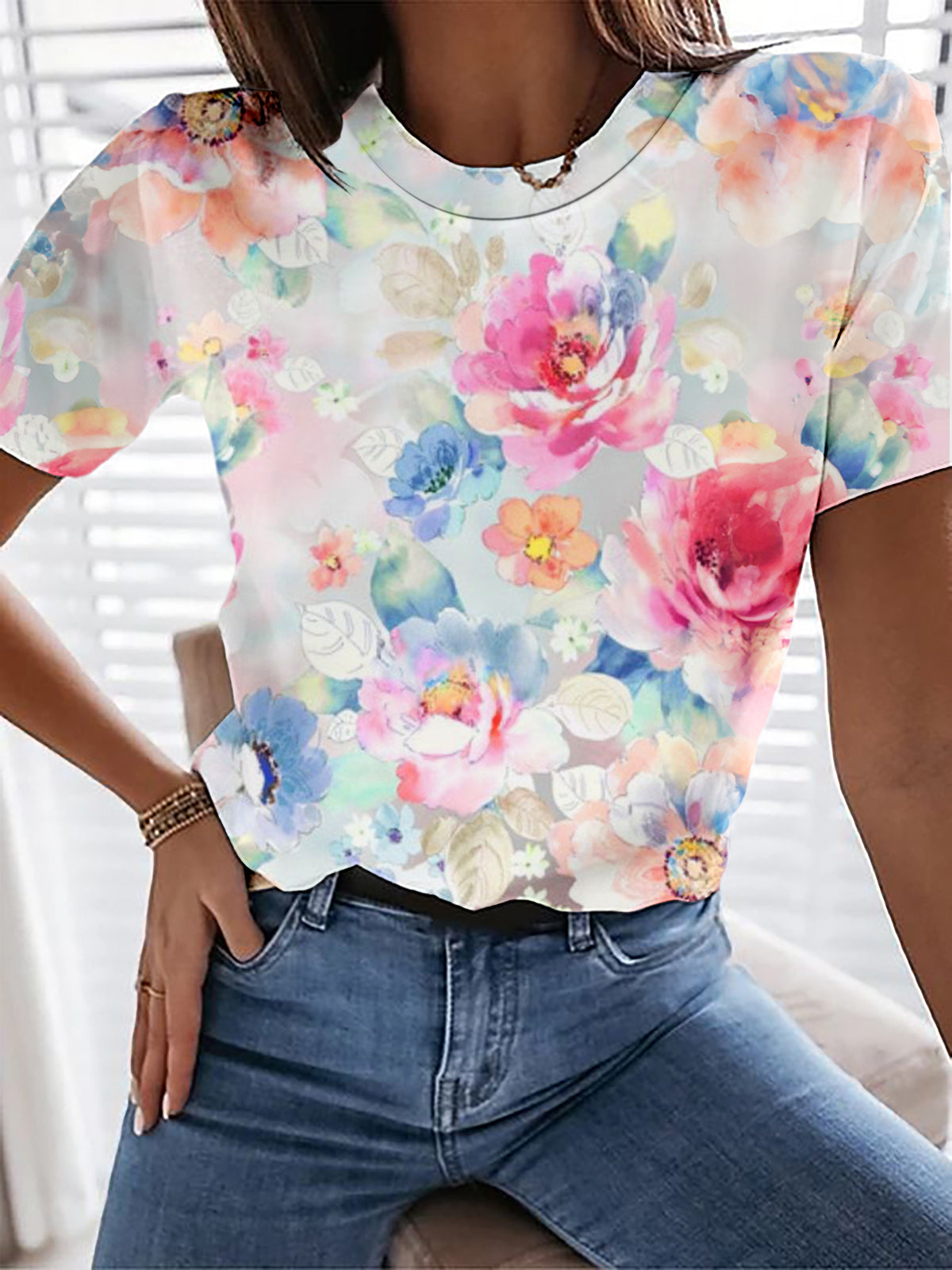 Spring Floral Crew Neck T-shirt