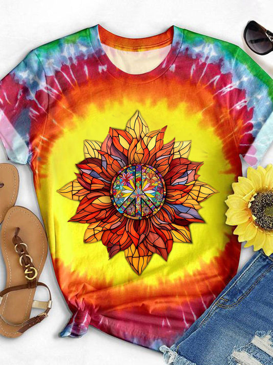 Sunflower Hippie Print Crew Neck T-shirt