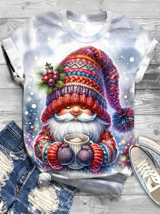 Winter Gnome Print Crew Neck T-shirt