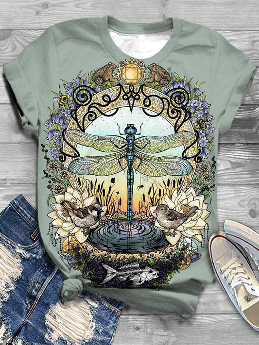 Dragonfly Bird Crew Neck T-Shirt