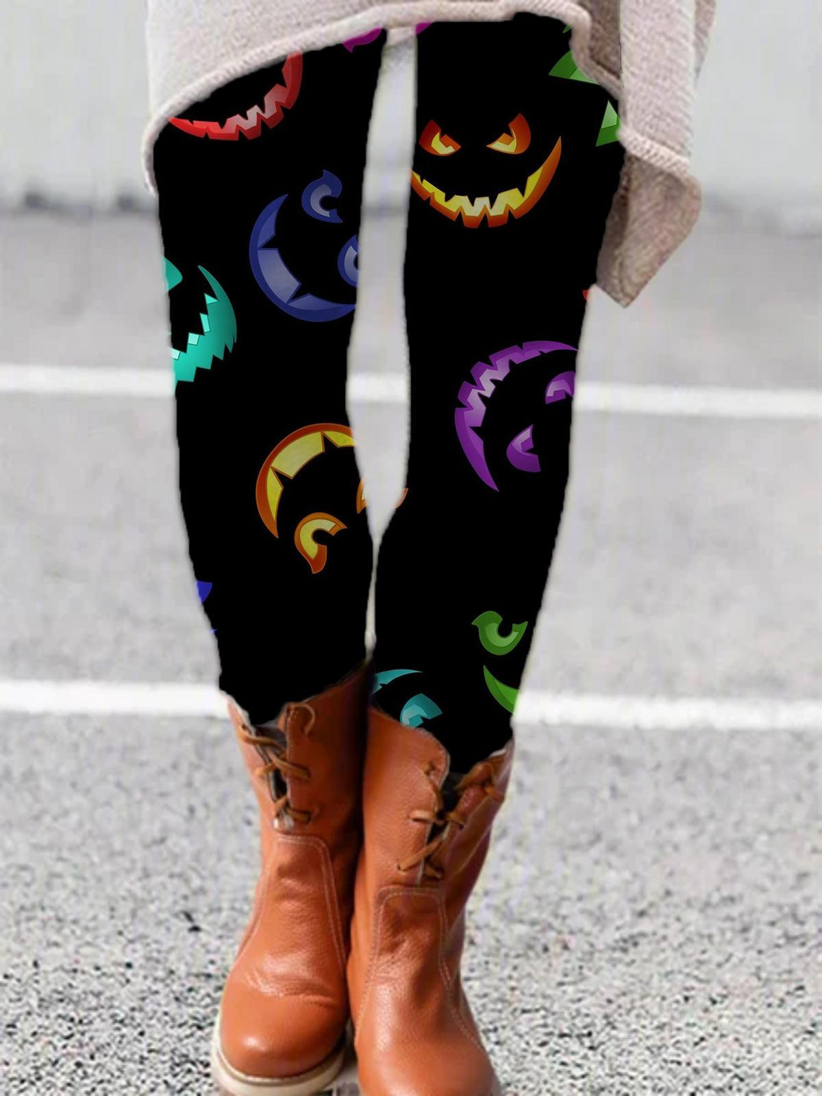 Spooky Smiling Face Print Casual Leggings