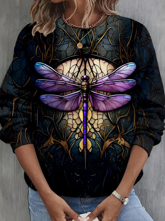 Violet Dragonfly Long Sleeve Casual Top