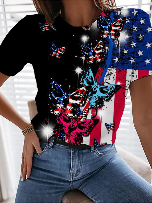 Flag Butterfly Crew Neck T-shirt