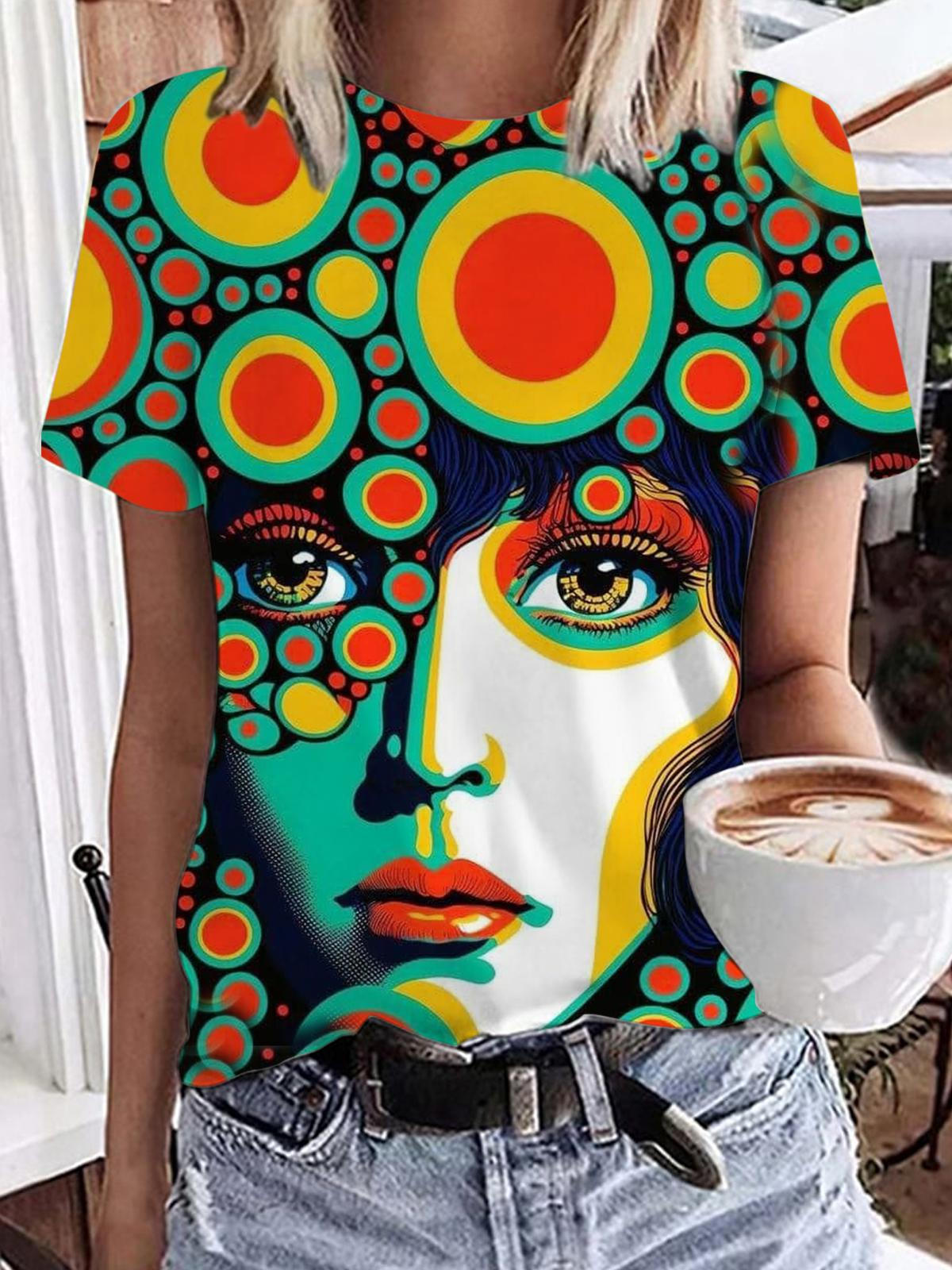 Abstract Pop Portrait Crew Neck T-shirt