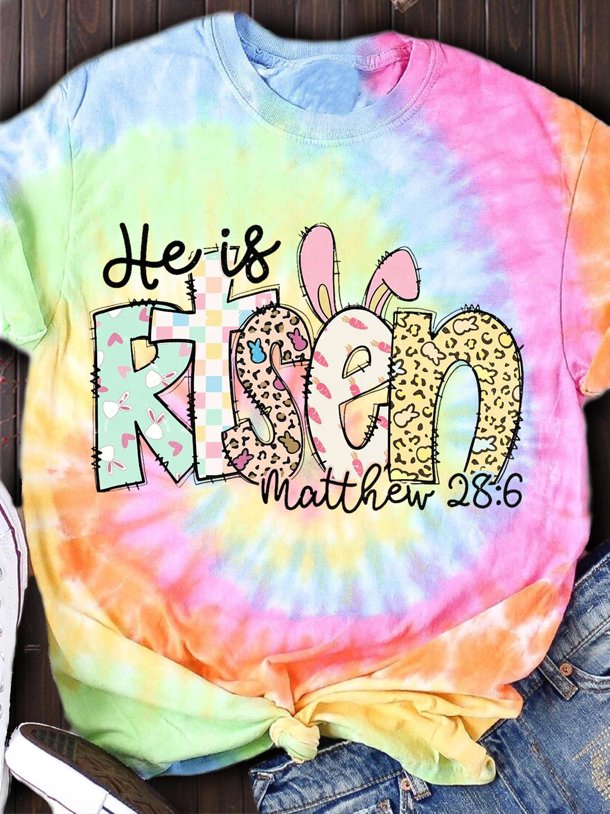 He Is Risen Tie Dye Print Crew Neck T-shirt