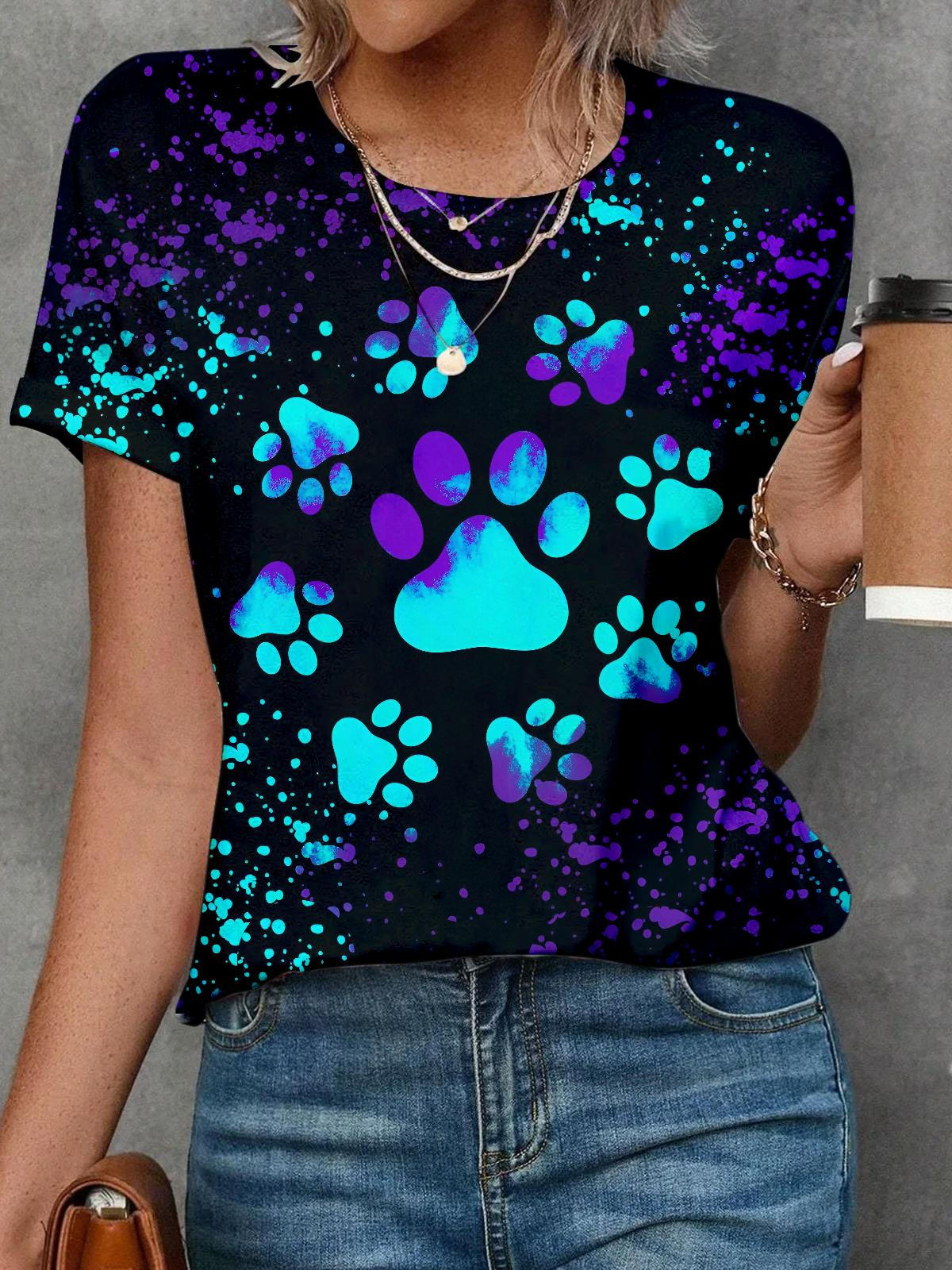 Dog Paw Print Crew Neck T-shirt