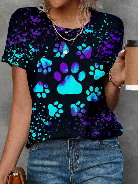 Dog Paw Print Crew Neck T-shirt