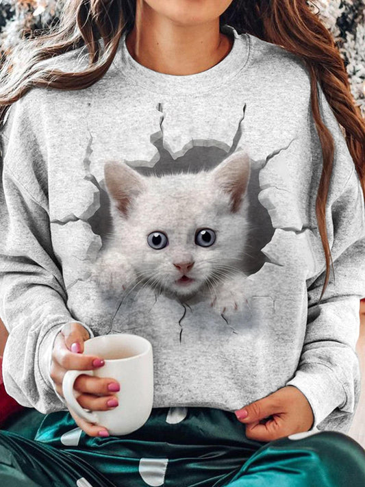 Funny 3D Cat Printed Long Sleeve Casual Top