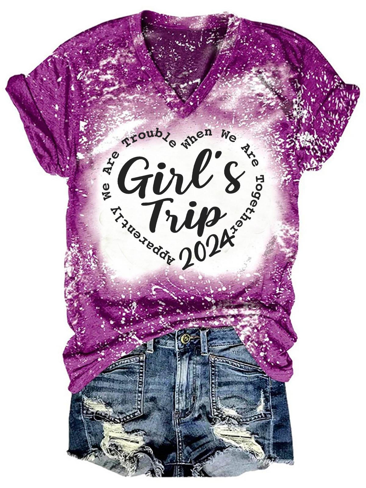 Girls' Trip 2024 Print V-Neck T-Shirt