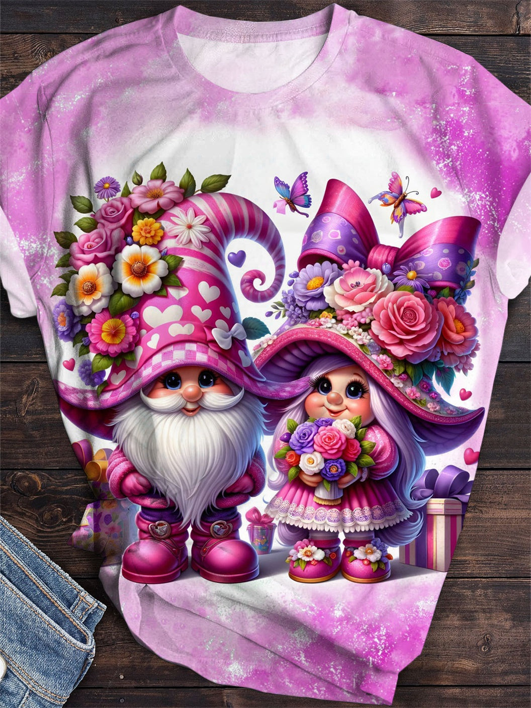 Mother's Day Gnome Print Crew Neck T-Shirt