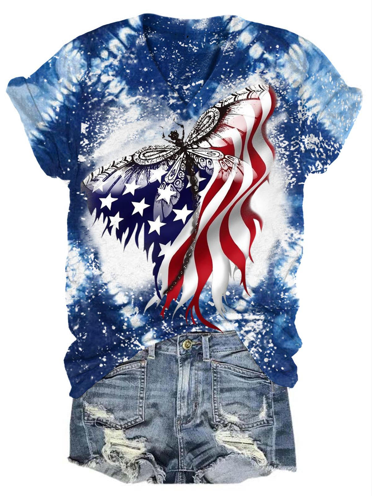 Dragonfly Flag V-Neck Short Sleeve T-Shirt