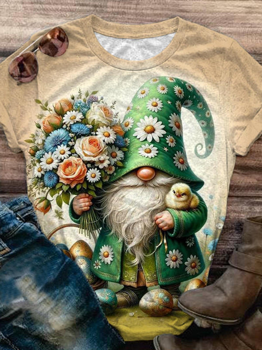 Spring Easter Gnome Print Casual Top