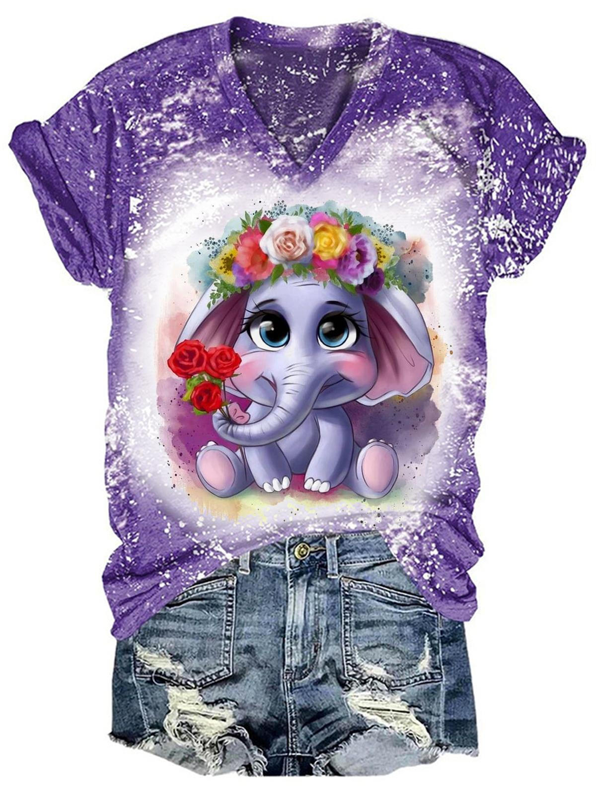 Tie Dye Elephant Flower T-Shirt