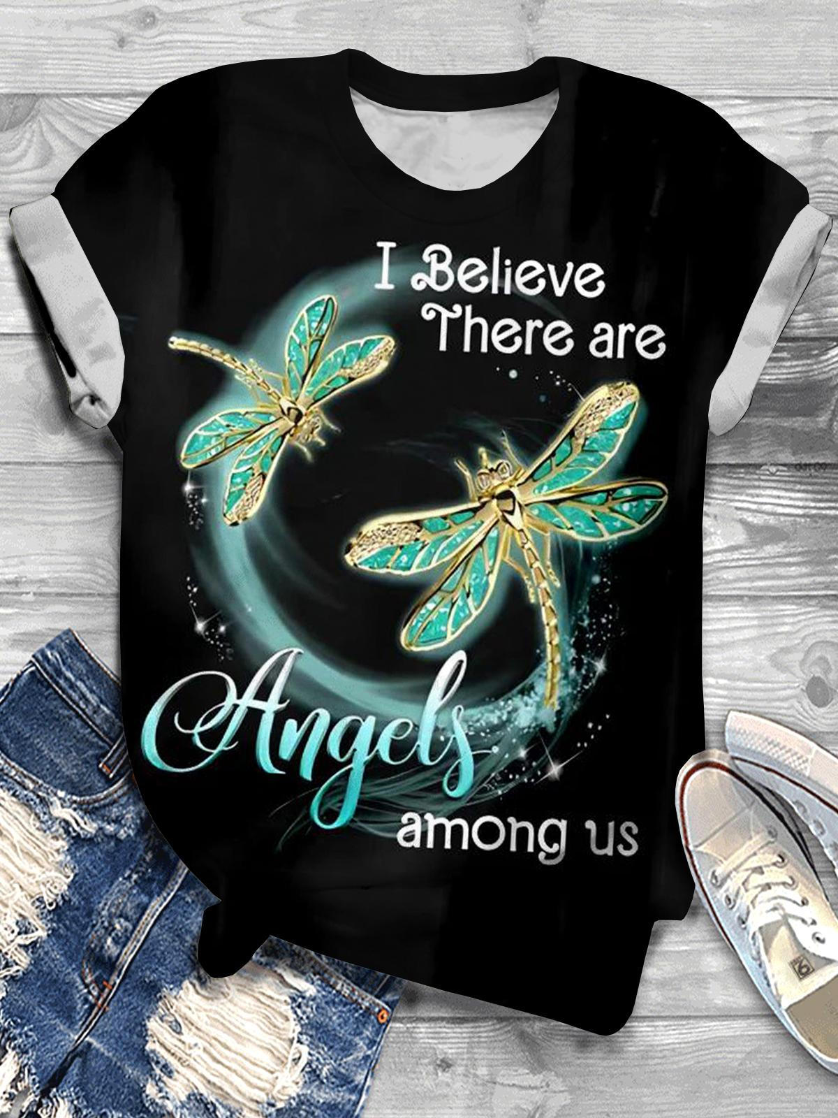 Dragonfly Print Crew Neck T-shirt