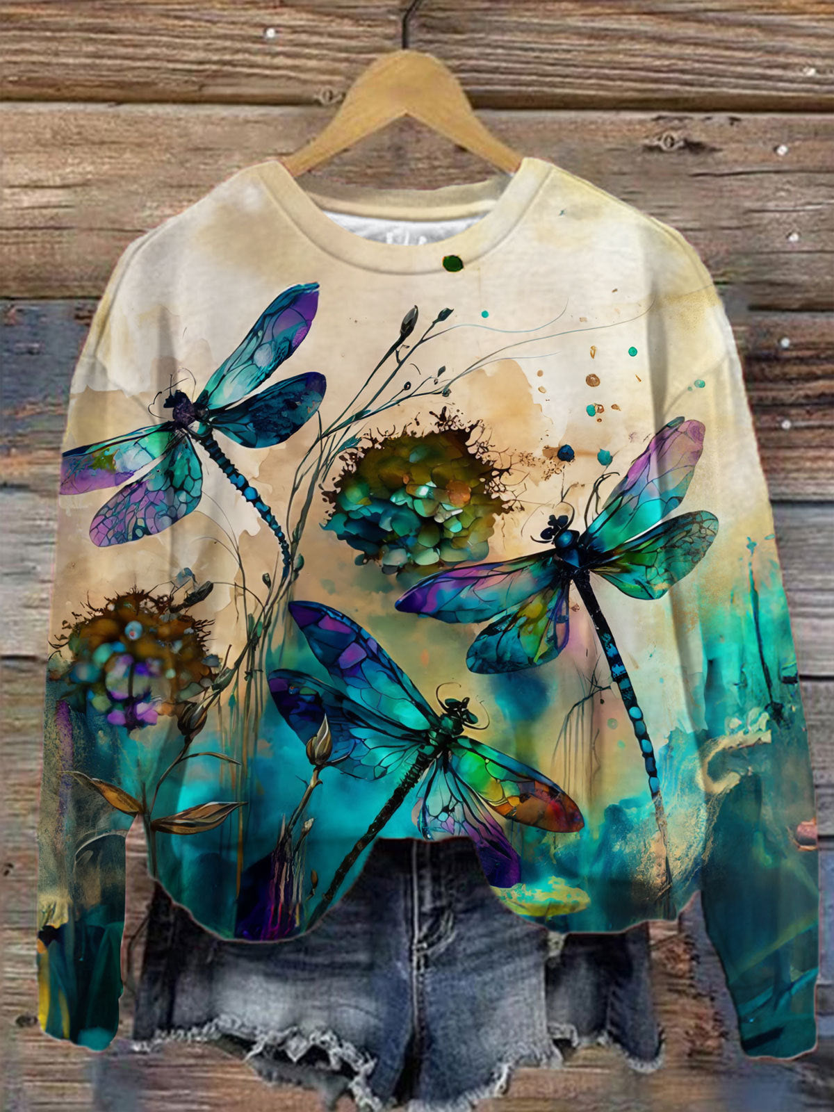 Women's Retro Dragonfly Print Casual Top