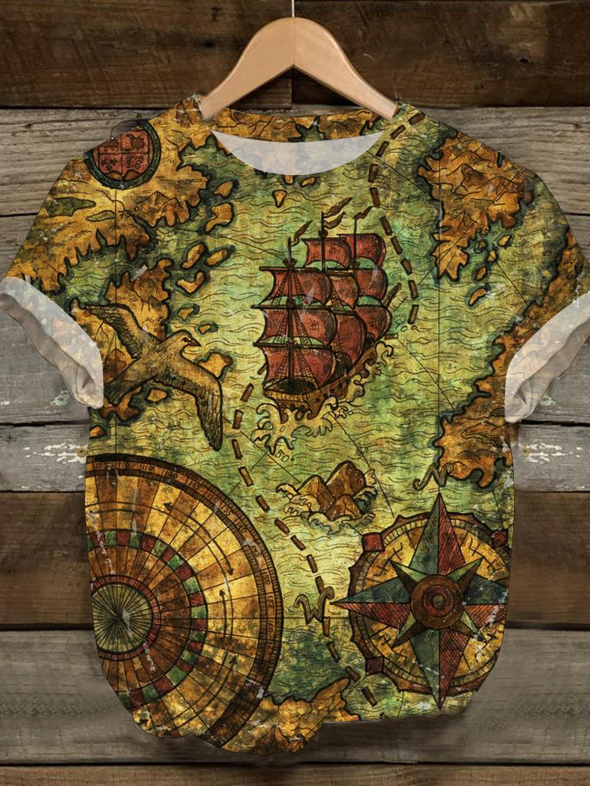 Vintage Shipping Map Crew Neck T-shirt