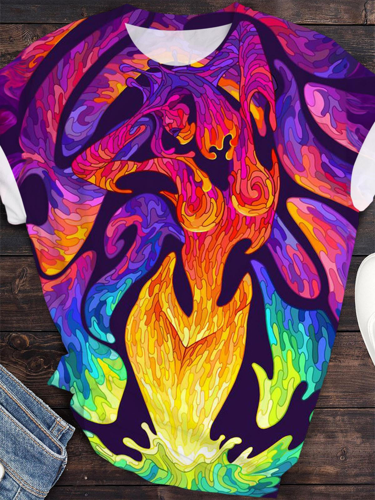 Abstract Rainbow Fire Women Art Crew Neck T-shirt