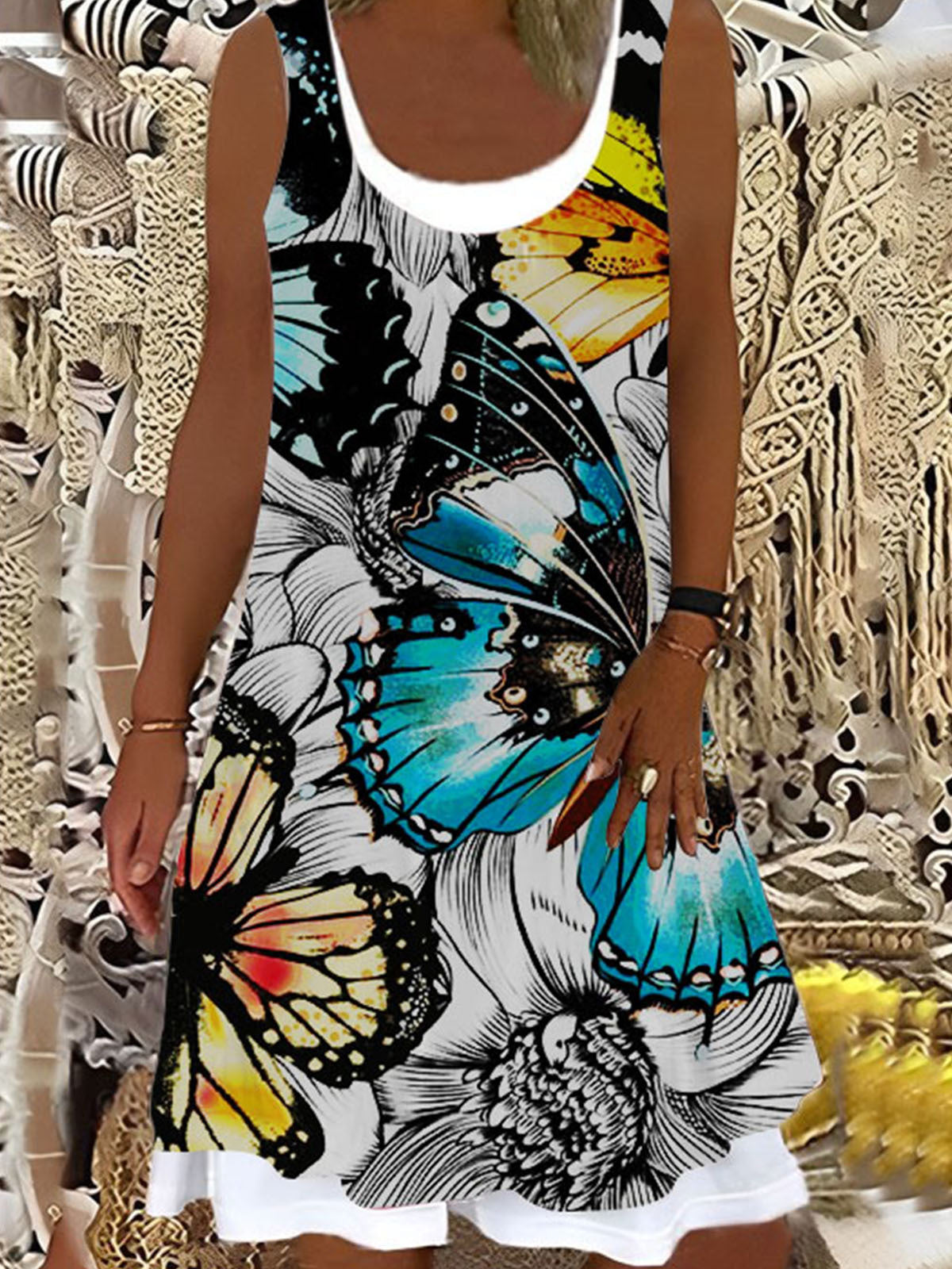 Animal Butterfly Print Ladies Splicing Dress