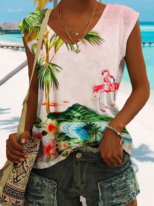 Hawaiian Flamingo Print Holiday Tank Top