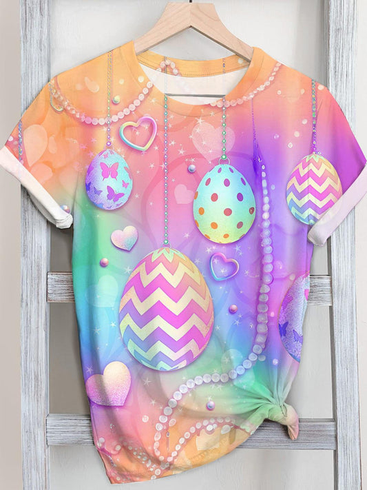 Easter Egg Print Crew Neck T-shirt