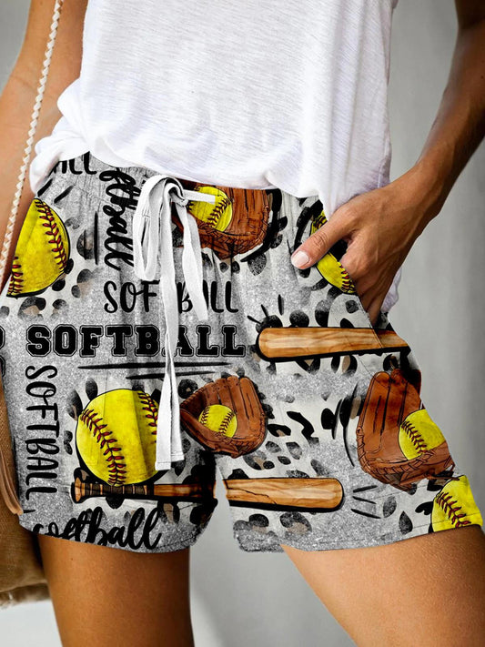 Softball Vibe Print Casual Shorts