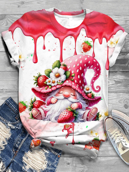 Sleeping Strawberry Gnome Crew Neck T-shirt