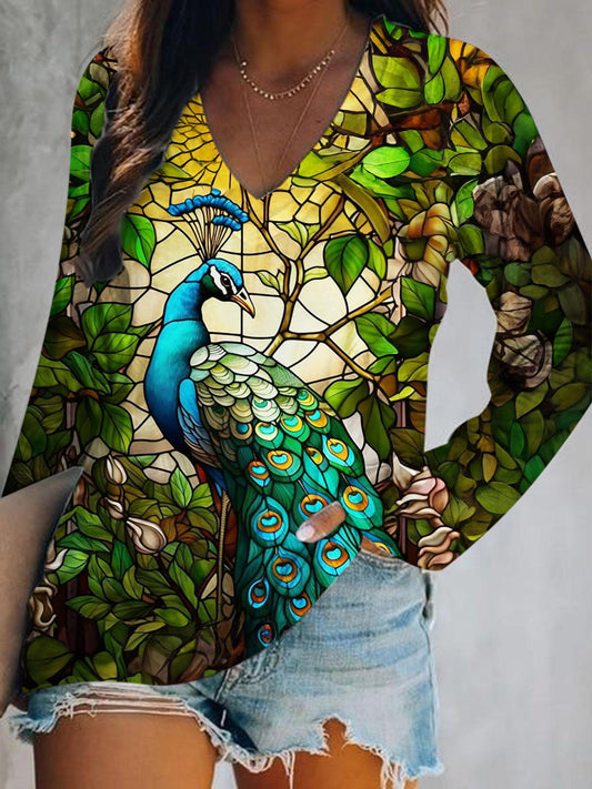 Women's Peacock Print Casual Top